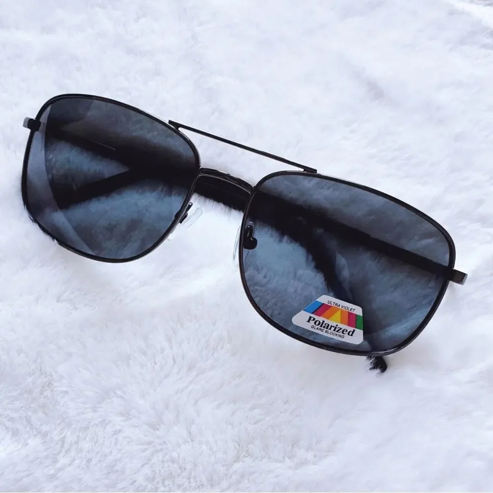 Troy Black w/ Black Rims Rectangular Polarized Sunglasses - Picture 4 of 14